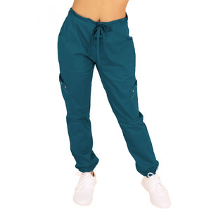 Women's Teal <b>Scrub</b> <b>Top</b> Short Sleeve V-Neck Medical Uniform Hospital Use Cotton Canvas Needle Detection Seamless Fusing - Product Image 3