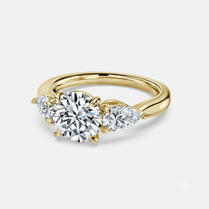 Bagues de fiançailles et de mariage personnalisées en or massif 14 carats, classiques, luxueuses et élégantes, serties de trois pierres en moissanite et diamant, pour femmes - Product Image 1