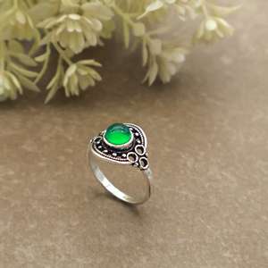 Natural Green Onyx Brass Bezel Set Vintage Handcrafted Oxidized Boho Unisex <b>Statement</b> <b>Ring</b> - Product Image 4