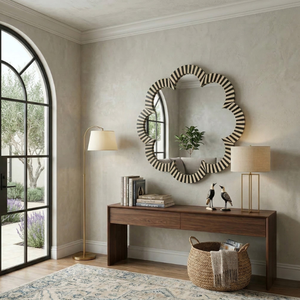 Miroir mural en résine de 32 pouces de qualité supérieure, cadre rond décoratif, style moderne, décoration élégante pour la maison, pour le salon, la chambre à coucher, la salle de bain, à suspendre au mur - Product Image 1
