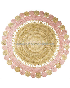Tapis rond en jute tissé à la main naturel indien Tapis éco-durables pour salon et camping Techniques faites à la main - Product Image 6