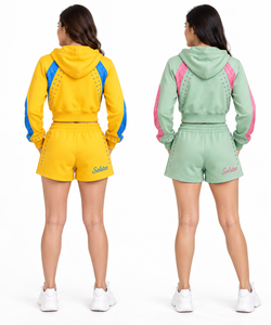 Conjunto Deportivo de 2 Piezas para Mujer, Sudadera con Capucha y Pantalones Cortos Personalizados, Adornados con Pedrería, Conjunto Deportivo Informal para Correr, Fabricante - Product Image 4