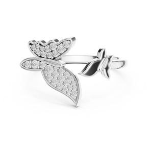 <b>TWIN</b> BUTTERFLY LAB GROWN DIAMOND RING SET 18KT SOLID WHITE GOLD RHODIUM PLATED BRILLIANT CUT ENGAGEMENT PARTY <b>GIFT</b> WEDDING DAILY - Product Image 1