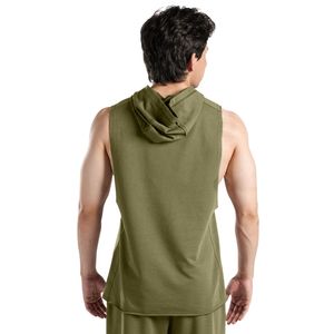 Olive Perform Hooded Tank Men's Sleeveless Gym Hoodie <b>Vest</b> Cotton Workout Training Fitness Bodybuilding <b>Stringer</b> Athletic Muscle - Product Image 2