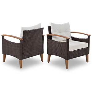 Juego de Muebles de Jardín de 4 Piezas en Ratán Sintético Marrón y Beige con Mesa de Madera y Patas de Madera, Juego de Sofás para Exteriores - Product Image 5