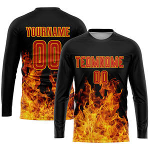 Uniforme de football personnalisé, motif flammes noires et oranges, nom et numéro de l'équipe personnalisés, maillot de football, short, kit complet pour hommes et jeunes - Product Image 4