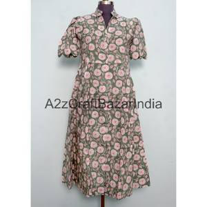 ชุดเดรสทรงเอลายดอกไม้ผ้าฝ้าย 100% เป็นมิตรกับสิ่งแวดล้อมสำหรับผู้หญิง แบรนด์ Kangura คอวี แขนสั้น ตกแต่งกระดุม เหมาะสำหรับใส่ทำงานหรือใส่ลำลอง - Product Image 5