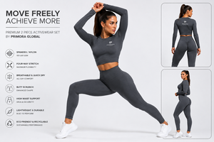 Primora Global Women's Seamless Long Sleeve <b>Crop</b> <b>Top</b> & Leggings Set High Waist <b>Support</b> Four Way Stretch Yoga Fitness Activewear - Product Image 1