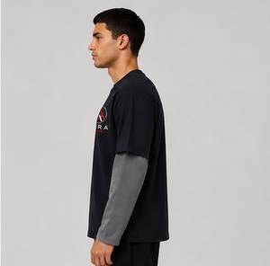 Camiseta de manga larga personalizada de algodón negro 100% de alto gramaje para hombre, estilo urbano, estampada, transpirable, estilo primavera - Product Image 5