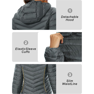 Drain Sports Unisex Hooded Quilted <b>Jacket</b> Long <b>Slim</b> <b>Fit</b> Windproof Waterproof Breathable Winter Solid Color Polyester Wadding - Product Image 4