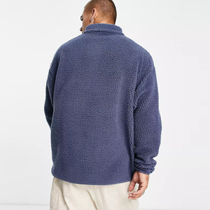 Sudadera con capucha de forro polar Sherpa de color liso extragrande para hombre, estilo casual, con cremallera de un cuarto, cuello alto y manga larga, al por mayor - Product Image 5