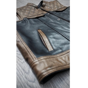 Custom Genuine Cowhide Leather Motorcycle <b>Vest</b> <b>Men's</b> <b>Black</b> Brown Quilted Shoulder Zip Front Biker Riding Waistcoat - Product Image 4