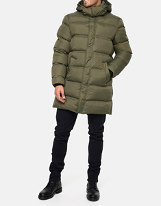 Manteau d'hiver long à capuche pour homme, en duvet, couleur olive, fermeture éclair épaisse, couleur unie - Product Image 6