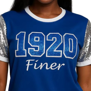 T-shirt à manches courtes pour femme Zeta Phi Beta, en coton bleu, avec sequins 1920, col rond, style Ringer - Product Image 6