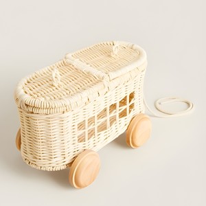Train à tirer en rotin tressé à la main, jouet éducatif pour enfants - Product Image 1