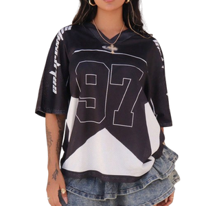Camiseta de Fútbol Americano para Mujer, Corte Cuadrado, Hombros Caídos, Malla, Cuello en V, Manga Corta, Fabricante Mayorista OEM - Product Image 1