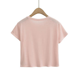 T-shirt court essentiel minimaliste rose pâle pour femme 2026 – Coupe ajustée en coton uni à manches courtes, décontracté, basique, été, rose blush HD - Product Image 4