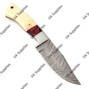 Couteau à lame fixe professionnel forgé à la main en acier Damas, manche en os de chameau et résine, pointe tombante, pour camping et chasse en extérieur - Product Image 2