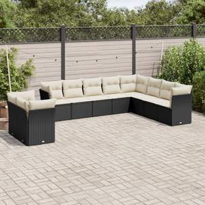 Conjunto de Sofá de Jardín de Ratán PE Negro con Patas Ajustables Grandes, Muebles de Exterior Cómodos y Elegantes - Product Image 1