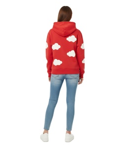 Women's <b>Red</b> Embroidery Crystal <b>Sequined</b> Leopard Print Anti-Shrink Hoodie Regular Fit 100% Cotton Knitted Casual Autumn Season - Product Image 2