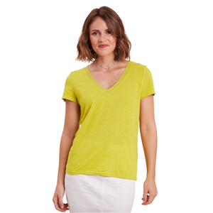 T-shirt décontracté pour femme en coton biologique 100 % tricoté, vert lime, col rond, manches courtes, coupe classique, couleur unie, écologique - Product Image 3