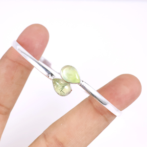 Wholesale 925 Sterling Silver Natural Green Prehnite Quartz Gemstone Teardrop Cuff Bangle Boho Minimalist Two <b>Stone</b> <b>Bracelet</b> - Product Image 4