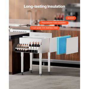 Contenitore per Ghiaccio in Acciaio Inox da 61,6 L per Cucine Commerciali, con Coperchio Scorrevole e Portabottiglie, 24 X 24,2 X 37 Pollici - Product Image 3