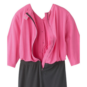 <b>Women</b> Scrub Set Pink Polka Dot Top Black Pants Knitted Cotton Blend Drawstring Waist Side Pockets Hospital Uniform - Product Image 2