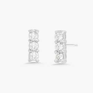 Lab Grown Diamond Bar Stud <b>Earring</b> <b>Post</b> With Push Back Minimalist Small Vertical 3 Stone Everyday Wear Studs 14K 18K Solid Gold - Product Image 3