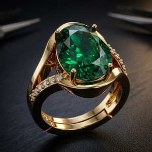 Anillo de Piedra Hidroeloxada Verde a Precio de Fábrica, Plata de Ley 925, Chapado en Oro de 18K, Talla US 6, 8g, Corte Ovalado, Joyería al por Mayor - Product Image 2