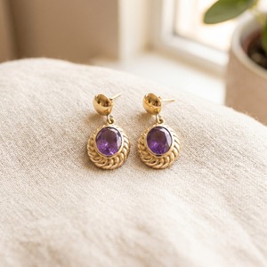 Boucles d'oreilles pendantes en améthyste naturelle plaquées or, pierre précieuse violette, style vintage, nœud décoratif, bijoux tendance pour femme, cadeau de fête - Product Image 6