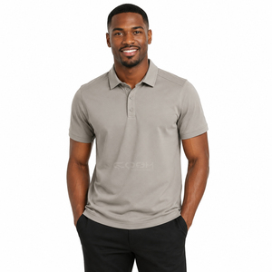 Polo en coton gris sans couture à manches courtes pour hommes grandes tailles, avec logo personnalisé, couleur unie, décontracté, respirant, coupe classique - Product Image 1