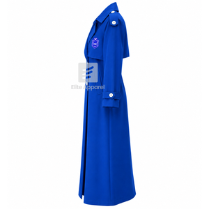 Manteau long sur mesure de la sororité Zeta Phi Beta, logo brodé, col cranté, manches longues, en laine bleue et blanche pour femme - Product Image 3