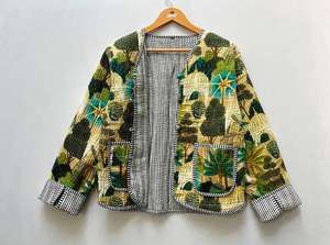 Blouson bomber matelassé en coton écologique réversible imprimé sérigraphié, style bohème indien, manches courtes, manteau d'hiver - Product Image 4