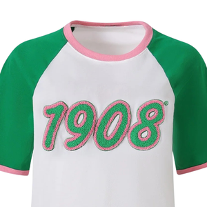 Camiseta Premium Estilo Béisbol Chenille 1908 en Verde, Blanco y Negro, Prenda Casual de Manga Corta para Mujer, Mezcla de Algodón - Product Image 5