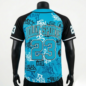 Maillot de baseball pour homme 100% coton, coupe ample, maille respirante en polyester, empiècements bleu sarcelle et noir, impression par sublimation, logo personnalisé - Product Image 2