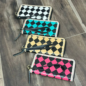 Nueva moda de lujo, duradero, largo, de alta capacidad, a mano, a cuadros, de cuero, carteras de mano, monedero de mano con cremallera personalizado para mujer - Product Image 4