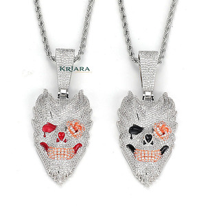Colgante de Cabeza de Esqueleto en Plata 925 con Baño de Rodio, Diamante Cultivado en Laboratorio, Cristal y Diamantes de Imitación, Estilo Hiphop, Unisex, para Uso Diario - Product Image 4