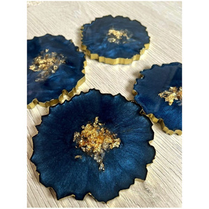 Juego de Posavasos de Ágata Natural con Borde Dorado, Reutilizables, Hechos a Mano, Decorativos, con Caja para Protección de Mesa - Product Image 1
