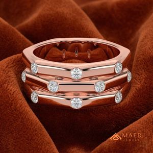Anillo de Moissanita Redondo con Cinco Piedras, Banda Abierta, Oro Rosa, Joyería Fina, Anillo de Boda para Mujer, Brooklyn Luxury Premium Elite Finis - Product Image 4