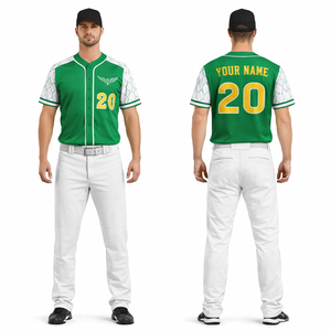 Ensemble de maillots de baseball vert personnalisé pour hommes, uniforme d'équipe sublimé, vêtements de sport respirants, maillot et pantalon de baseball USA Europe - Product Image 1