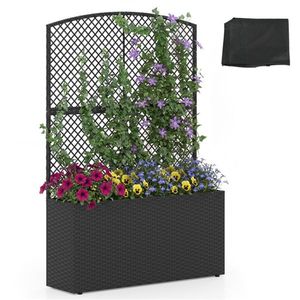 Jardinera Elevada de 58 Pulgadas para Exteriores, de Ratán PE Negro, con Patas Ajustables y Enrejado, Solución Elegante para Cercas y Puertas - Product Image 2