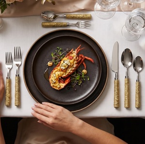 Stainless Steel Eco Friendly Flatware 4-Piece Cutlery Set <b>Mirror</b> Polish Marble Handle Wholesale Price Home & Restaurant Use - Product Image 2