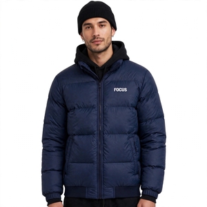 Blouson bomber unisexe bleu marine épais coupe-vent en coton matelassé à col montant brodé zippé décontracté printemps - Product Image 1