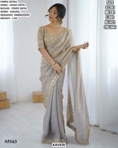 Kaveri Fendy Satin <b>Kurta</b> with Coding Sequence Embroidery Quick Dry Floor-Length for <b>Women</b> Wedding Wear S5163 - Product Image 1