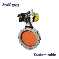 Vanne papillon pneumatique en alliage d'aluminium anti-poussière |   Joint d'étanchéité EPDM/NBR PN16/Classe 150 pour port de 2 à 24 pouces |   Bride simple/double V1FS/V2FS pour