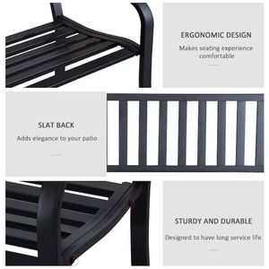 Banc de jardin extérieur résistant aux intempéries, banc de patio en métal avec dossier à lattes et accoudoirs incurvés pour jardin, cour, parc et patio - Product Image 4