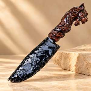 Dague décorative en obsidienne noire de 10 pouces avec manche sculpté en panthère, objet d'art gothique fait main pour collection et exposition - Product Image 3