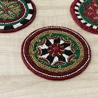 Sous-verre artisanal traditionnel chinois en perles et motifs en relief pour la décoration de table à la maison ou à l'hôtel, Artisanat artistique fantaisie (Modèle Wac-55)
