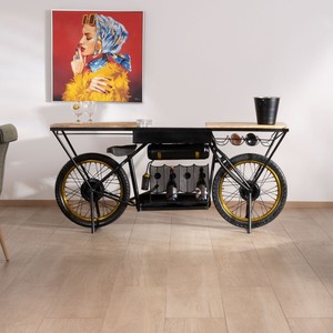Vandana Royal Surface vintage motorcycle <b>console</b> in wood and <b>black</b> metal Crazy - Product Image 1